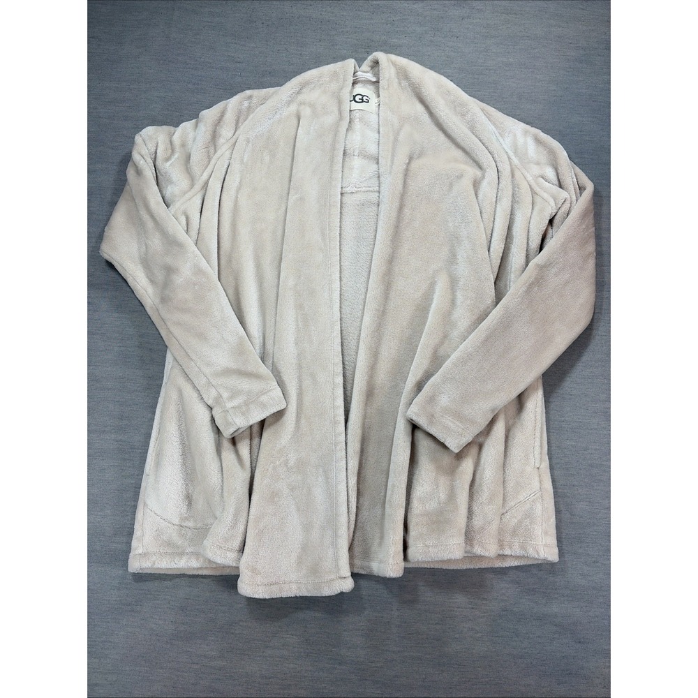 UGG Women's Draped Fleece Cardigan Beige with pockets Open Front Large